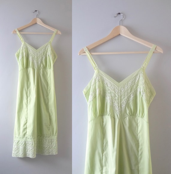 Vintage 1960s Pale Green Slip Dress M