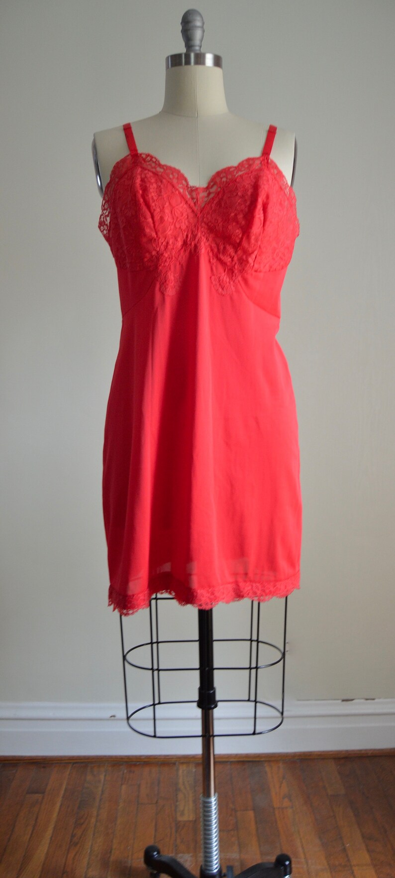 1960s Artemis Red Nylon Slip Dress Red Slip Dress L