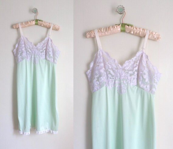 Vintage 1960s Pale Green Slip Dress M