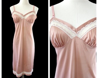 80s Vintage Brown Sugar Nude Nylon Slip Dress M