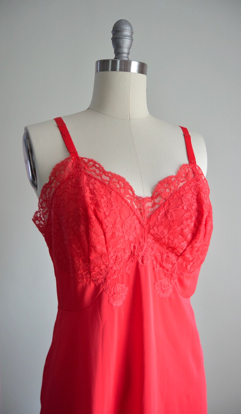 1960s Artemis Red Nylon Slip Dress Red Slip Dress L