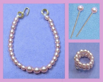 Dreamz CREAM WHITE PEARL SNAKE BRACELET for Barbie Doll Jewelry VINTAGE REPRO