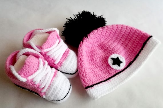 converse baby booties and hat set