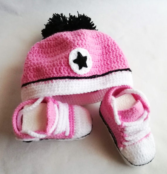 converse baby booties and hat set