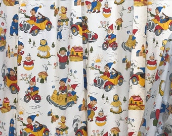 Vintage 1960s Noddy and Big Ears pair of cotton nursery children\u2019s curtains