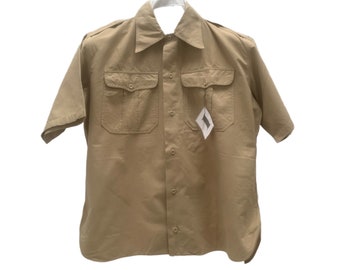 Size M / 40 vintage French Cotton Khaki Army field shirt 1965 Work wear Utility Chore Urban style - code 1