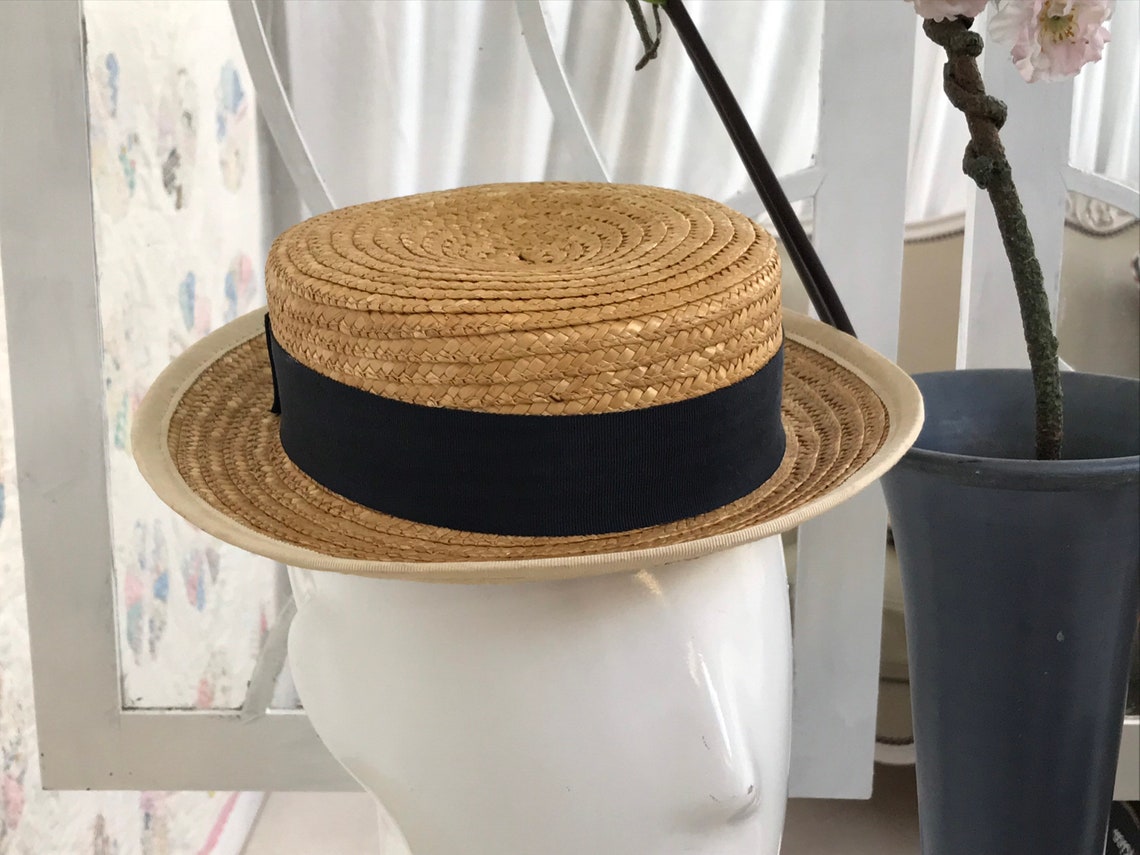 Vintage school girl straw boater hat fits / perches on a grown Etsy