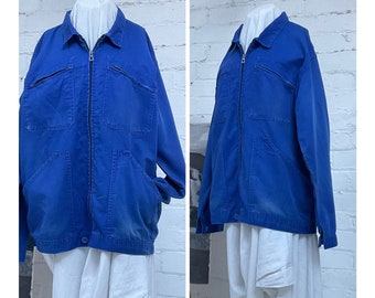 Denim cotton vintage French work wear jacket coat overall size  M / L .  wind breaker Nicely worn in condition code 2