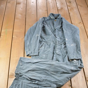 Vintage 1980s Stone Cutter Jumpsuit Size 44 Large / Vintage Coveralls / Distressed Workwear / One Piece Work Suit / Made In USA