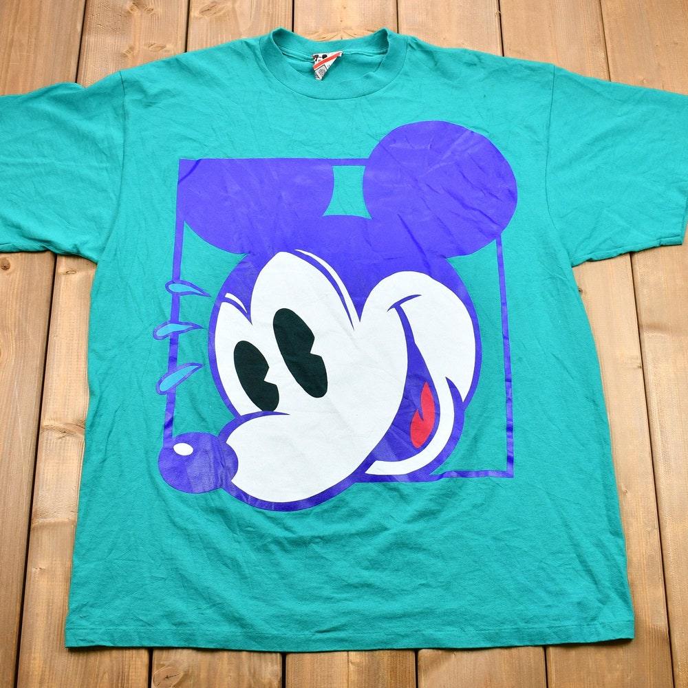 Vintage 1980S Smiling Mickey Mouse Graphic T-Shirt / Walt Disney / Single Stitch / American Streetwear / Made In Usa / Large Graphic Print