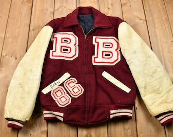 Vintage 1950s Distressed Benet Academy Letterman Varsity Jacket , True Vintage , John , Logan Knitting Mills , Made in USA , Bomber