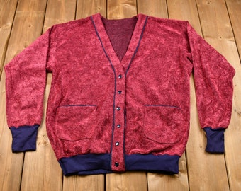 Vintage 1960s Soft Terry-Cloth Cardigan Sweater / True Vintage / Grandpa Sweater  / Retro / Streetwear / American Vintage / 1960s Menswear