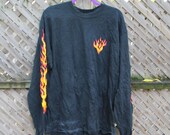 Vintage T-Shirt Flames Fire Graphic Anvil T-Shirt Long Sleeve Big Graphic Print