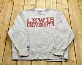 Vintage 1990s Lewis University Collegiate Crewneck Private University Americana Sportswear Athleisure