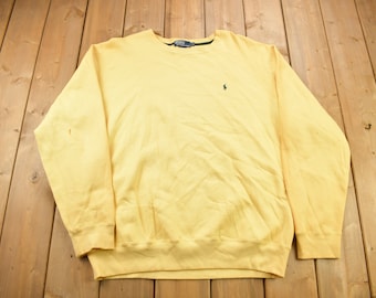 Vintage 1990s Polo Ralph Lauren Yellow Crewneck Sweatshirt / 90s Crewneck / Small Pony / Streetwear / Vintage Polo