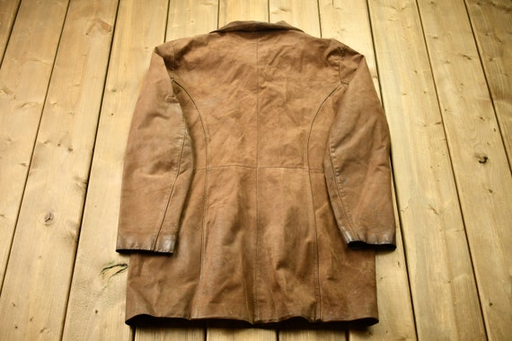 Vintage 1990s Leather Overcoat Jacket / Fall Oute… - image 2