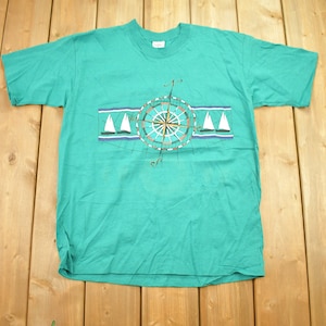 Camiseta vintage Gopher Sport de punto simple de los años 90, gráfico de brújula náutica, ropa de calle de los años 80 y 90, estilo retro, fabricada en EE. UU.
