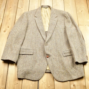 Vintage Harris Tweed Hand Woven Scottish Wool Button Up Blazer Jacket / Fibre Pattern Print / Casual Dress Wear / Tailored / USA