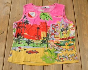 Vintage Y2K Sunset Theme All Over Print Tank Top Shirt Größe Damen XL