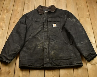 Vintage 1990s Distressed Carhartt Chore Coat / Vintage Workwear Jacket / Streetwear Fashion / Workwear / Canvas Bomber Jacket