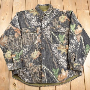 Vintage 1990s Bear Creek Tree Camo Button Up Fleece Shirt / Outdoorsman / Hunting Shirt / Sportswear