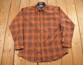 Vintage 1990s Pendleton Plaid Button Up Lodge Shirt / 100% Virgin Wool / Outdoor / Casual Wear / Pendleton Flannel