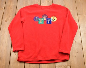 Vintage 1990s Christmas Reindeer Embroidered Crewneck Sweater , 90s Holiday Crewneck ,Winter Wear , Festive Graphic Print