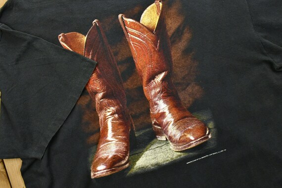 Vintage 90'S Cowboy Boots 3D Emblem T-Shirt / Sin… - image 3