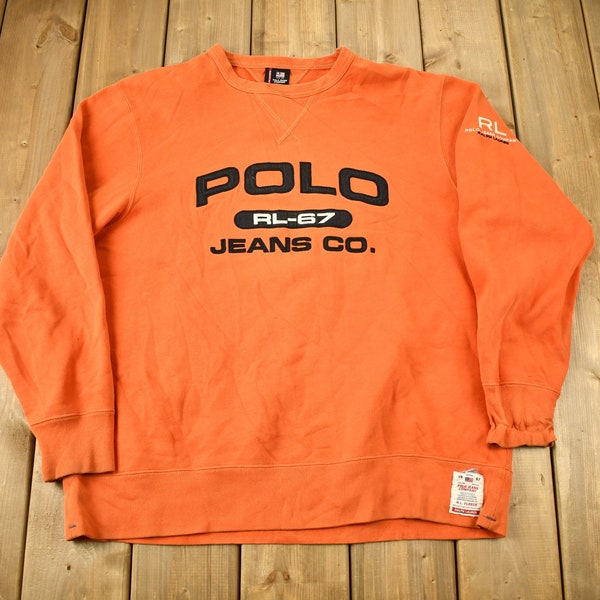 Vintage 1990s Polo Jeans Co Orange Crewneck Sweatshirt / 90s Crewneck / Embroidered / Athleisure / Streetwear / Vintage Ralph Lauren