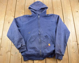 Vintage Distressed Carhartt Full Zip Thermal Lined Hoodie Sweatshirt / Workwear / Streetwear / 80s / 90s / Vintage Button Up