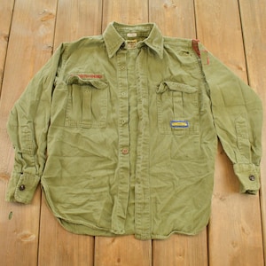 Vintage 1940s Thrashed Boy Scouts Of America Button Up Shirt Youth L / Made In USA / Vintage Boy Scouts / Patch Work / Workwear / Americana