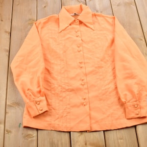 Vintage 1990s Blank Orange Button Up Shirt / 1990s Button Up / Vintage Flannel / Basic Button Up
