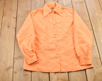 Camisa naranja lisa de los años 90 / Camisa de los 90 / Franela vintage / Camisa básica de botones