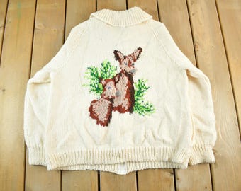 Original Vintage 1950s Cowichan Hunting Duck Cardigan Sweater