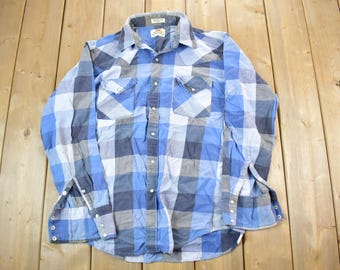 Vintage 1990s Blue Plaid Button Up Shirt