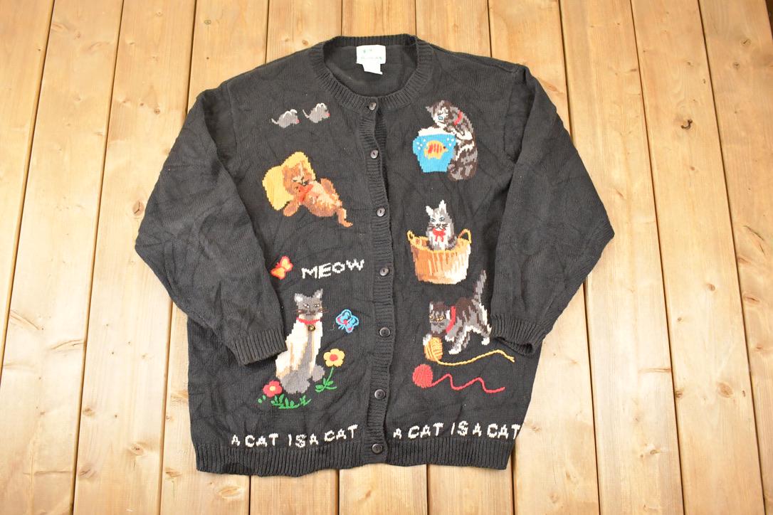 Vintage 90s Cat Cardigan - Etsy