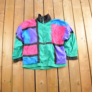 Vintage 1990s Casual Isle Colorful Nylon Bomber Jacket / Zip Up / Streetwear / Souvenir Jacket / Streetwear /