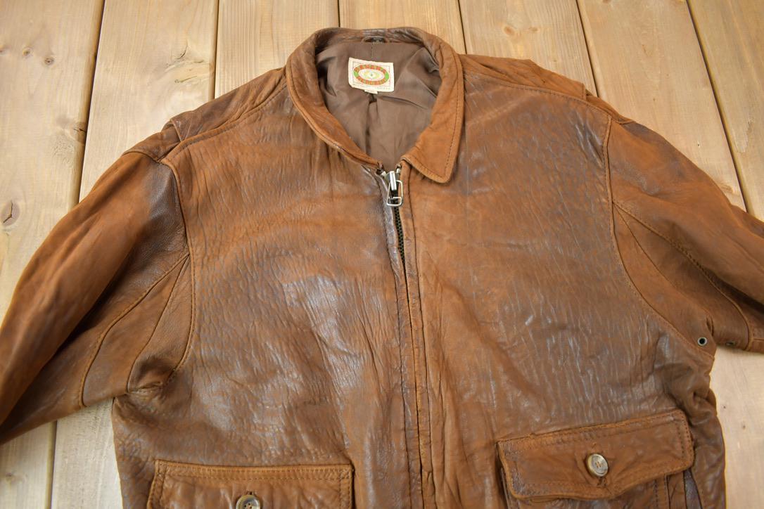 1990s Black Leather Bomber Jacket Free Shipping - The