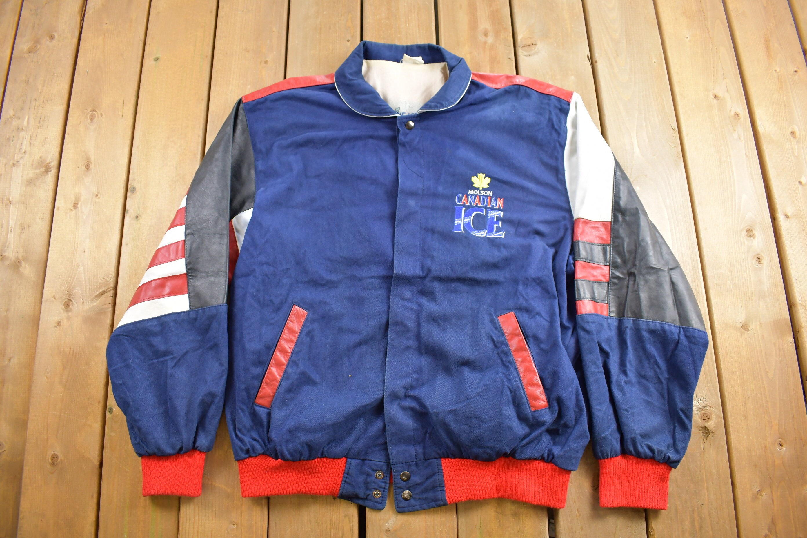 Vintage 1990s Molson Canadian Ice Leather Varsity Jacket 