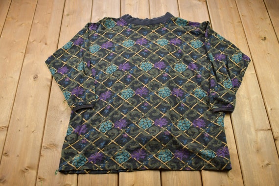 Vintage 1990s Patterned Floral Theme Sweatshirt / 90s Crewneck / Colourful Sweater / Streetwear / Abstract Pattern / Colourful Pattern