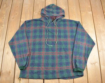 Vintage 1990s Micheal Gerald Fleece Plaid Hoodie / 90s Hoodie / Vintage Sweater / Color Block / Fleece Hoodie