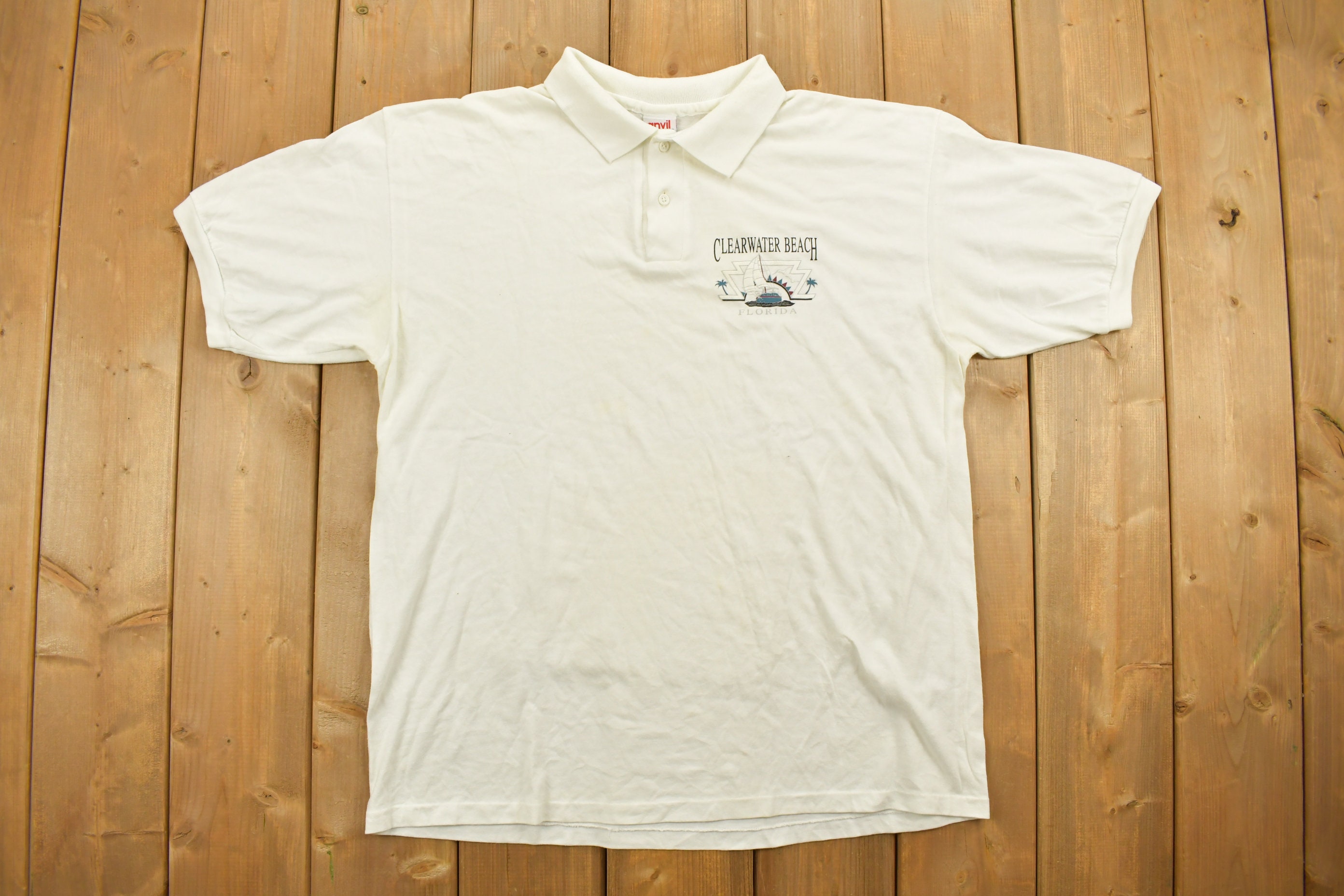 Vintage 1990s Clear Water Beach Florida Souvenir Polo Shirt