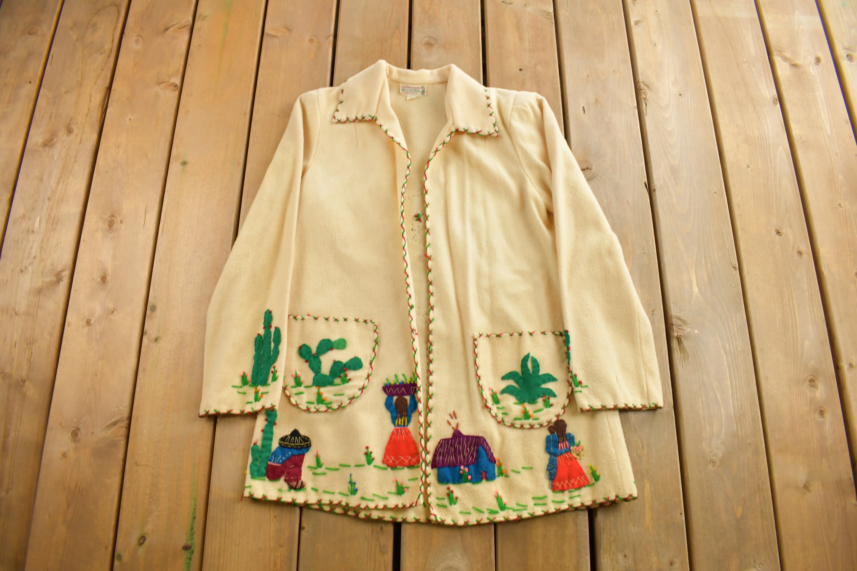 ジャケット・アウター 50's~60's Mexican Wool Jacket Vtg 1940s-50s Mexican Wool Souvenir Jacket Red Size Small Or