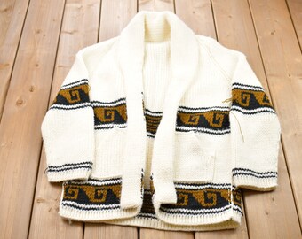 Vintage 1980s Knitted Abstract Print Cardigan Sweater / Vintage Cardigan / Button Up / Blank Cardigan / Simple Style