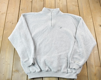 Suéter vintage gris de los años 90 con cremallera de un cuarto y forro polar para perros grandes / Para exteriores / Suéter de los años 90 / Suéter acogedor / Con cremallera y forro polar