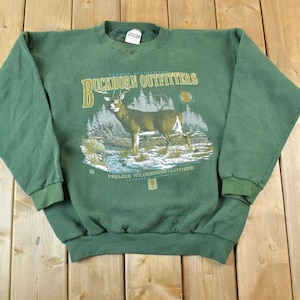 Vintage 1990s Buckhorn Outfitters Outdoorsman Big Buck Crewneck Sweatshirt / Embroidered / Nature Sweater / Outdoor Sweater