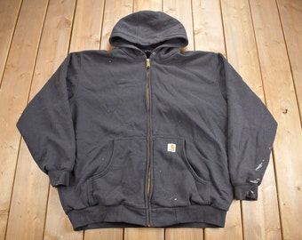 Vintage 1990s Carhartt Thermal Lined Heavy Weight Zip Up Hoodie / Vintage Workwear / Vintage Carhartt / Thermal Hoodie / Distressed