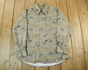 Vintage 2000s Me Sport Ducks All Over Print Button Up Shirt Men's Medium / Outdoors Nature Hunting