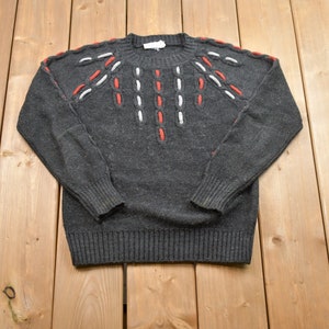 Vintage Knitted Fully Tailored Sweater / Vintage 90s Crewneck / Pattern Sweater / Outdoor / Hand Knit / Pullover Sweatshirt