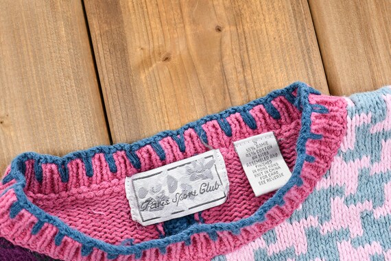 Vintage 1990s Patchwork Knit Sweater / Houndstoot… - image 3